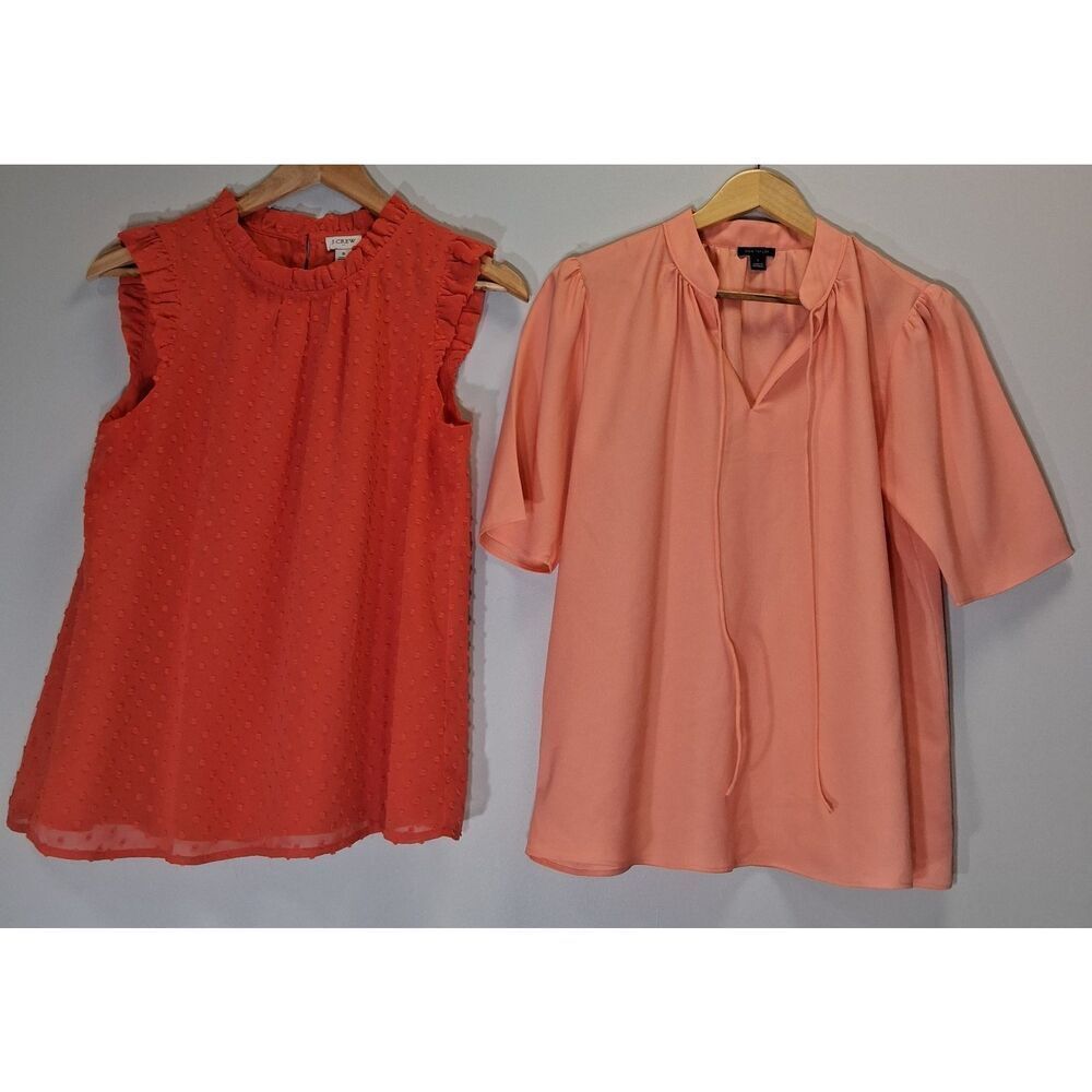 j.crew womens small Swiss dot orange blouse ann Taylor split neck top lot of 2 - Picture 4 of 12